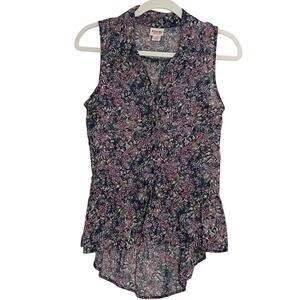 Boho Sheer Floral Sleeveless Chiffon Ruffle Blouse Mossimo Vintage Size Large